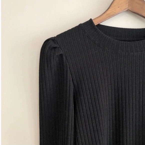 Monk & Lou Ribbed Knitted Knit Puff Long Sleeve Comfy Crop Top Shirt Black - Picture 3 of 7